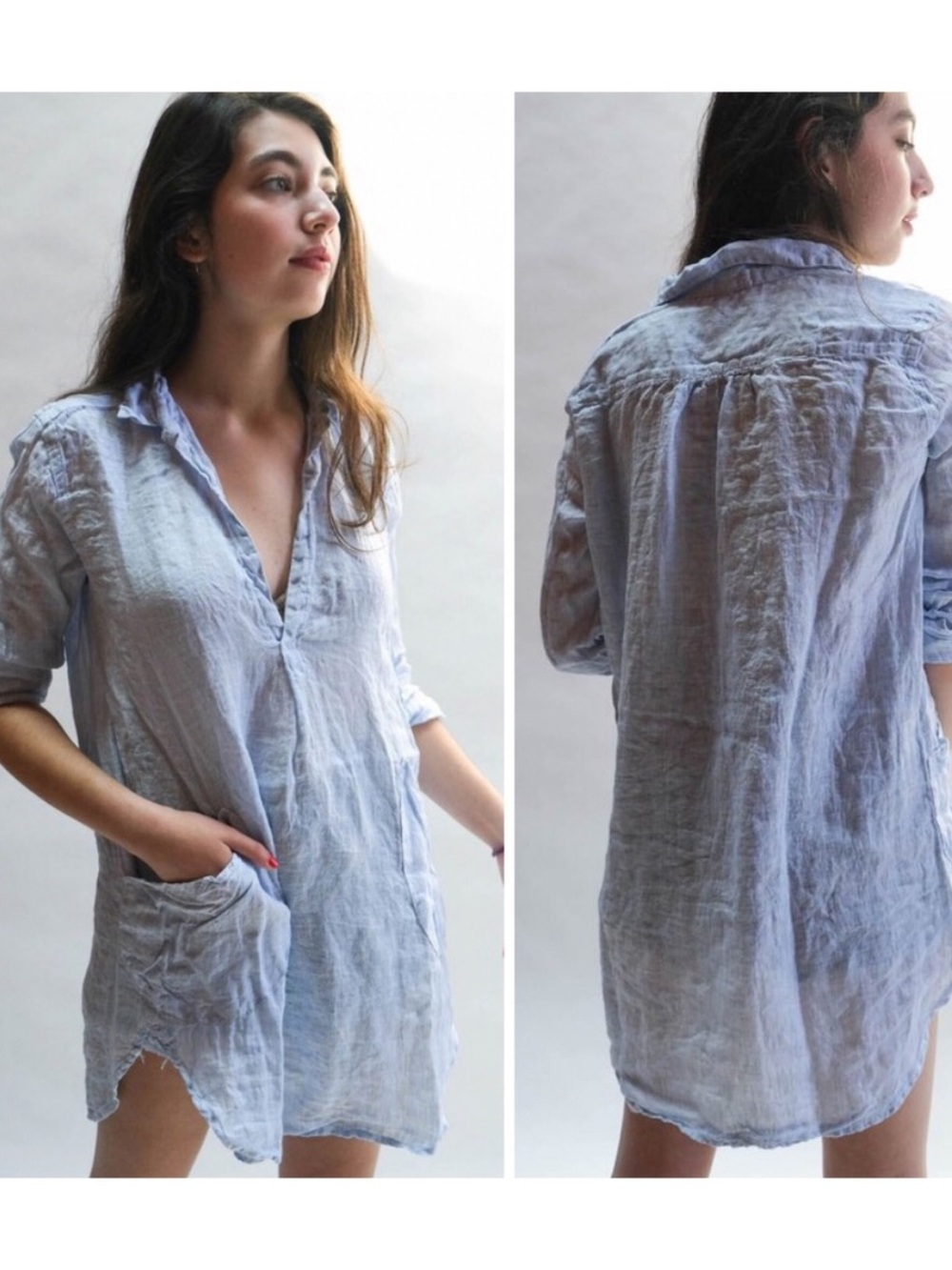 CP SHADES Teton striped Light Blue Linen Tunic Top XS